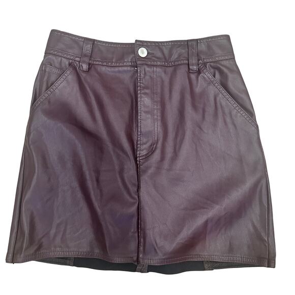 Saunders Brown Faux Leather Mini Skirt Size 8 Vegan Micro Pencil Designer Rework - Picture 1 of 4